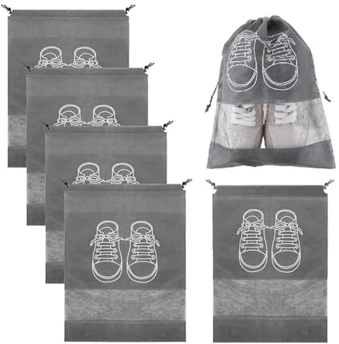 Transparante schoenopbergzakken voor reizen - 5-pack organizer