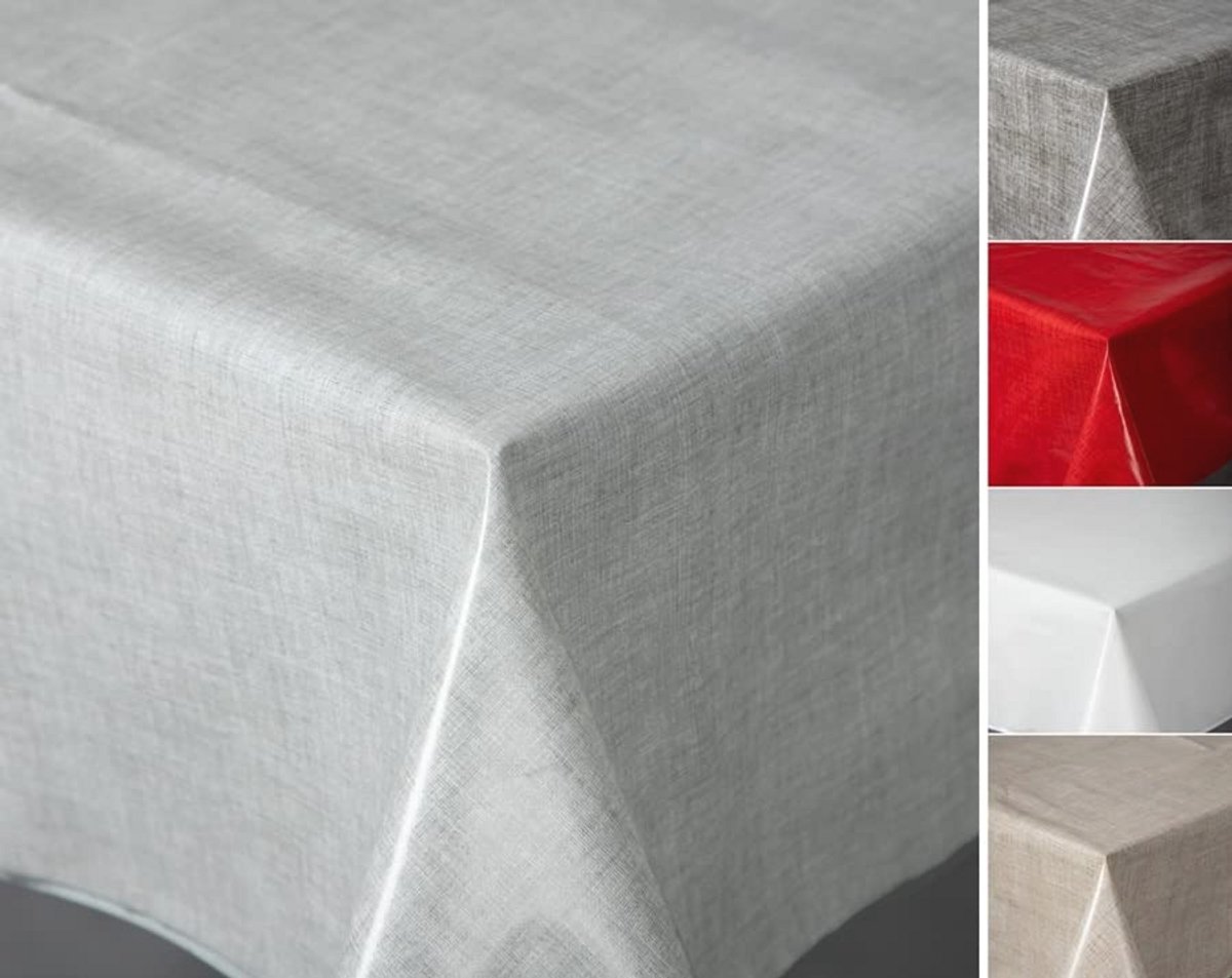 Tafelkleed PVC Afwasbaar - Effen met Linnenstructuur voor Tuintafel, Keuken en Camping