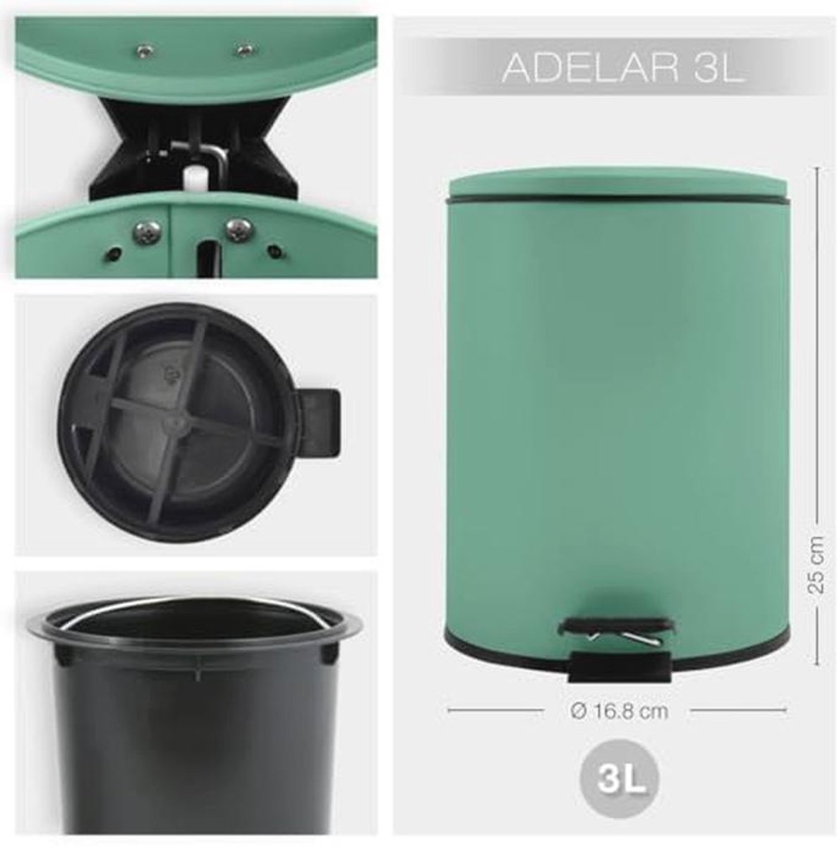 Pedaalemmer met Softclose Mechanisme - 3L - Elegant Design - Mat Groen