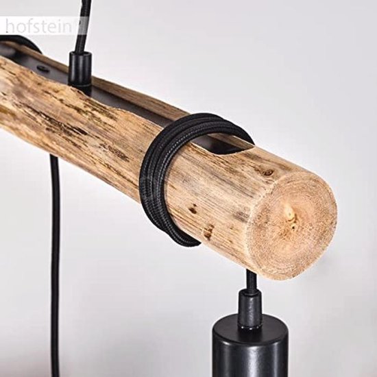 Hanglamp Canedo, 3-lamps hanglamp van metaal/hout in zwart/bruin in Scandinavisch design, hanglamp met houten stang en metalen fitting, 3 x E27, zonder lampen Hanglamp Canedo, 3-lamps hanglamp van metaal/hout in zwart/bruin in Scandinavisch design, hanglamp met houten stang en metalen fitting, 3 x E27, zonder lampen