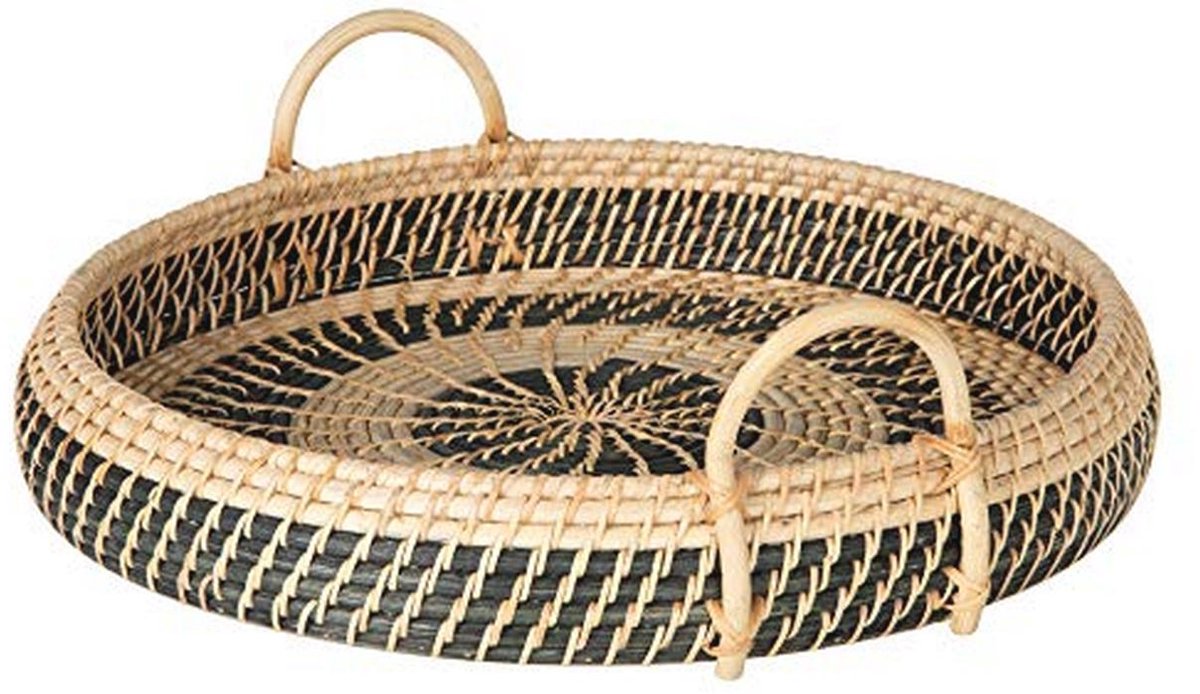 Ronde rotan dienblad en ontbijtlade, natuurlijk en zwart