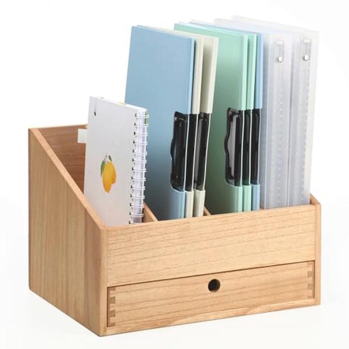 Houten bureau-organizer met lade en vakken voor documenten en brieven