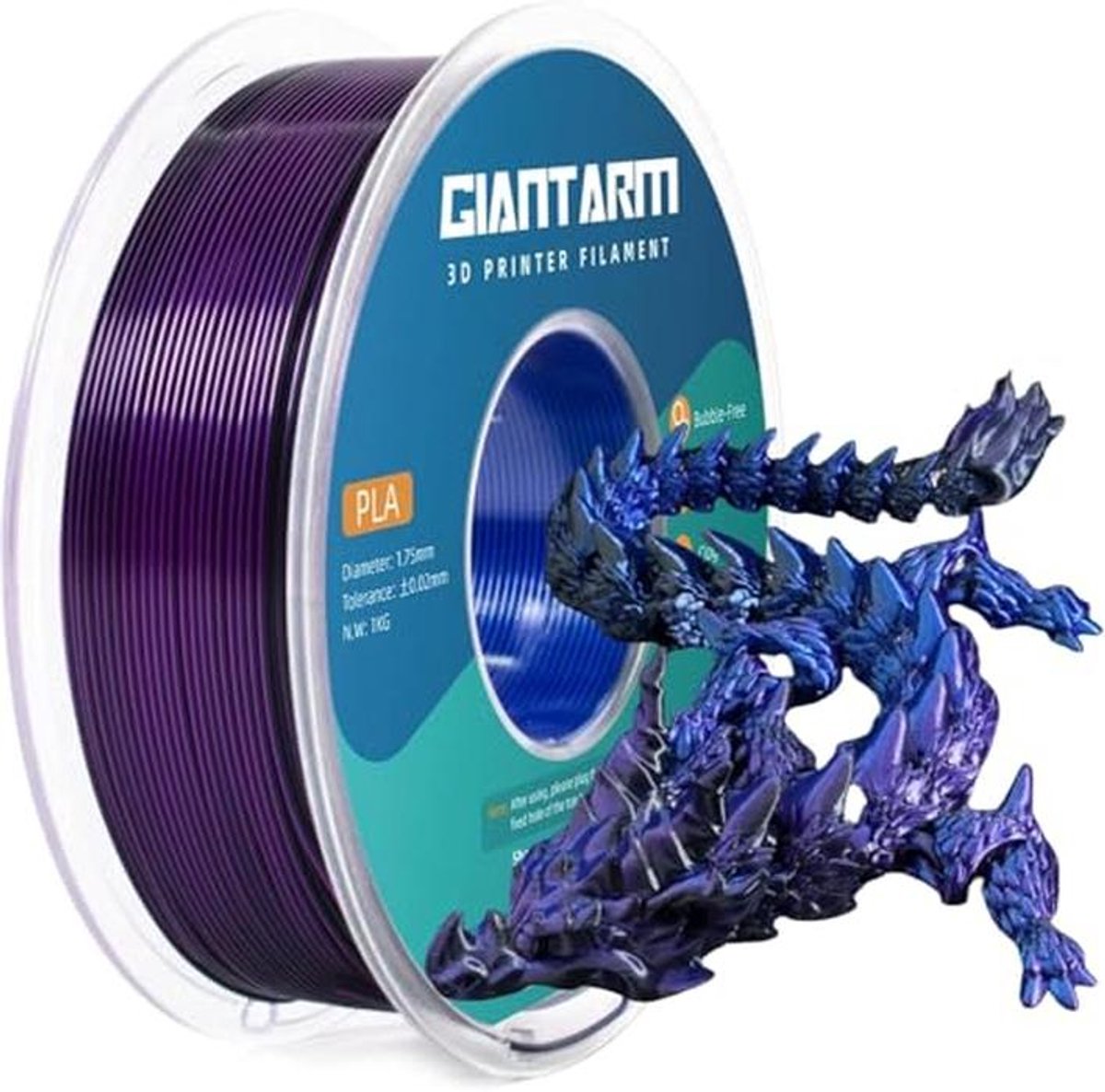 Silk PLA Filament 1,75 mm voor 3D-printers - Tricolor Blauw, Paars en Zwart - 1 kg