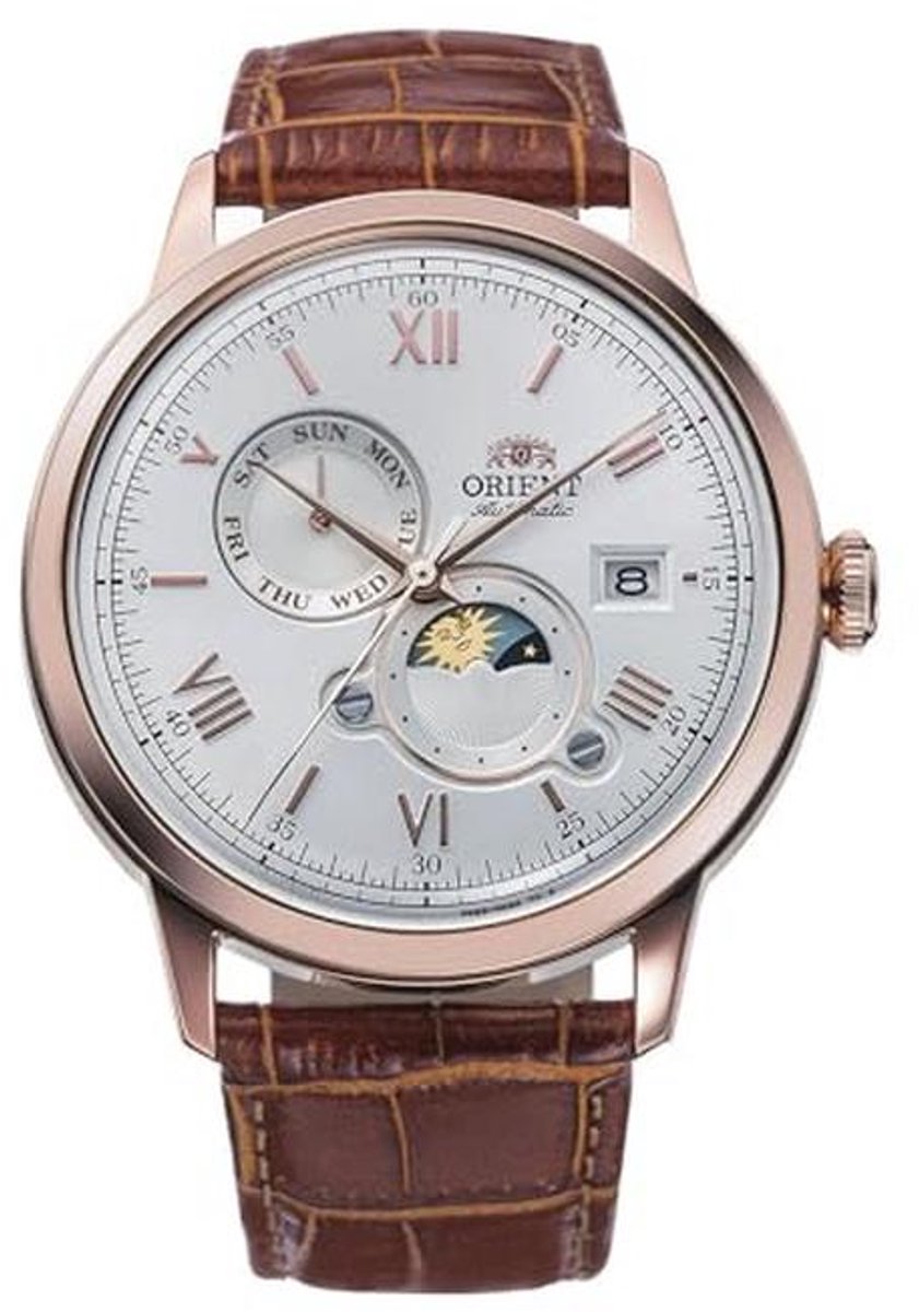 Elegante klassieke horloge met Sun & Moon functie, wit, 42 mm