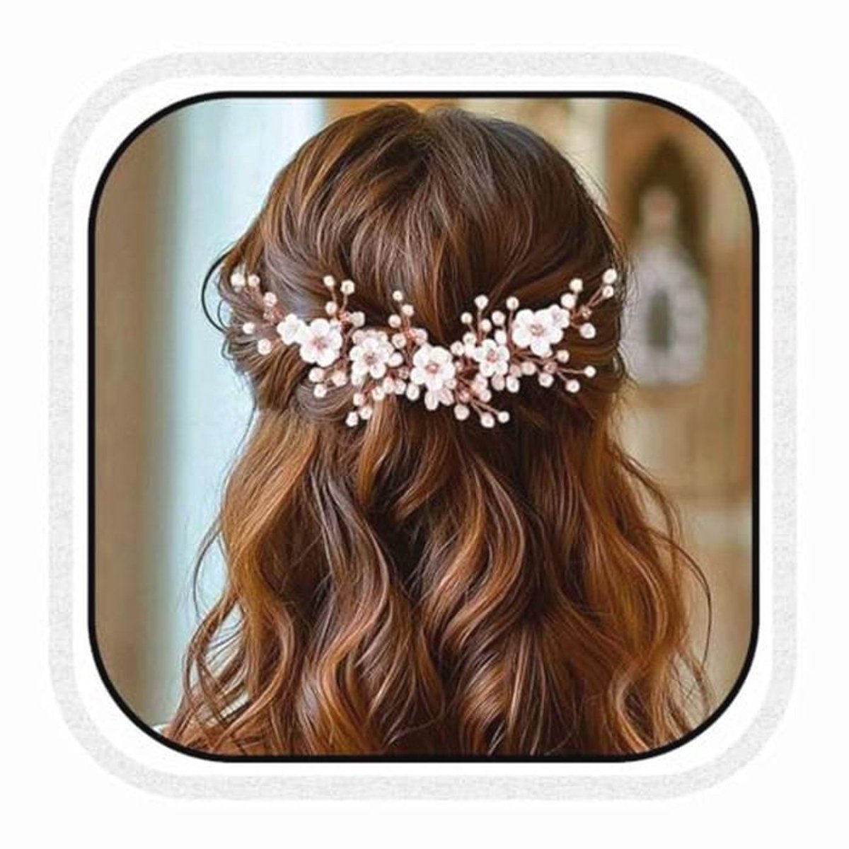 Haaraccessoire voor bruiloft - Gebloemd haarstuk met parels in rosé goud