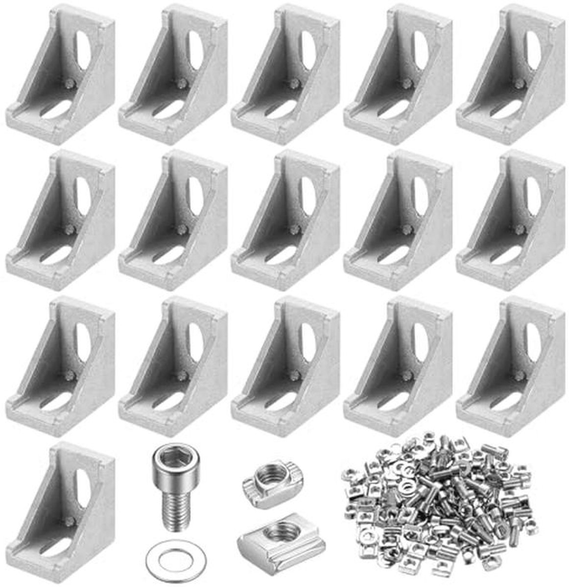 Aluminium Profielen Set - 16 Stuks - 20 x 20 Hoekverbinding, Groef en Montagemateriaal