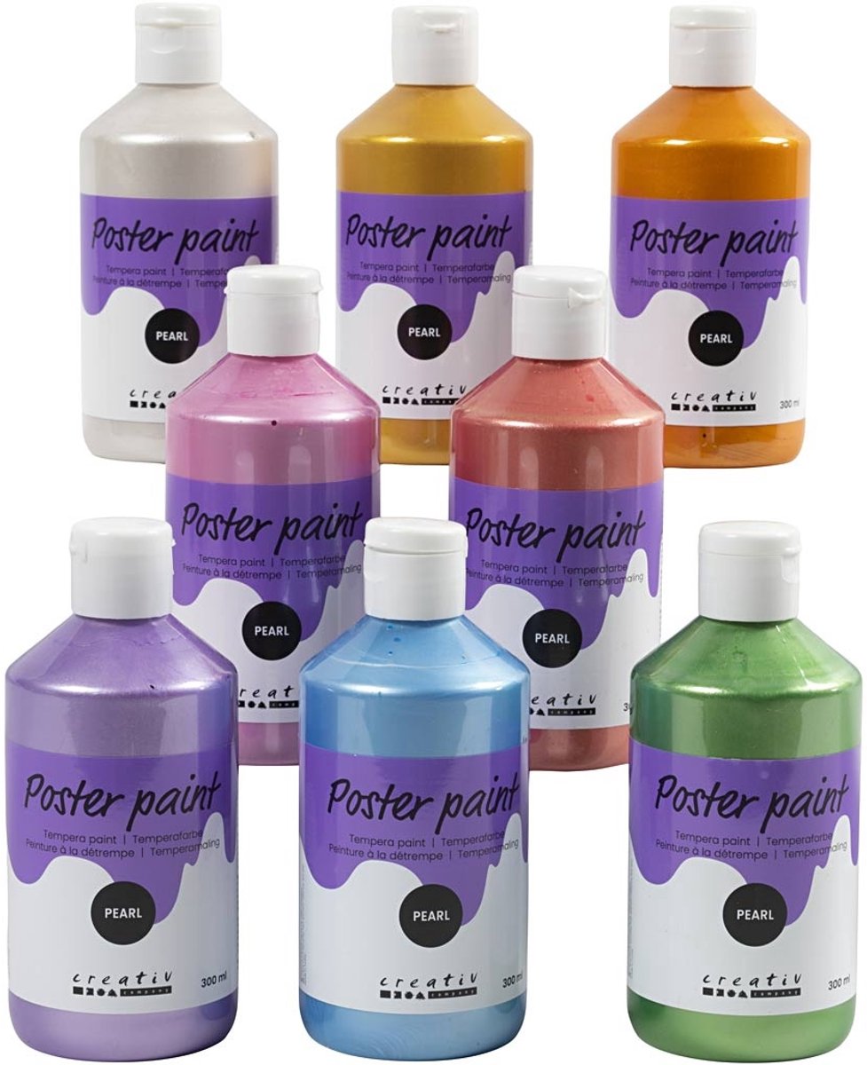 Acrylverf parelmoer set verschillende kleuren | Hobbyverf | Acrylic verf set | Glanzend effect | 8 x 300 ml | 8 stuks