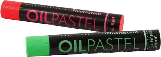 Twee losse Mungyo oliepastels: één rood en één felgroen.