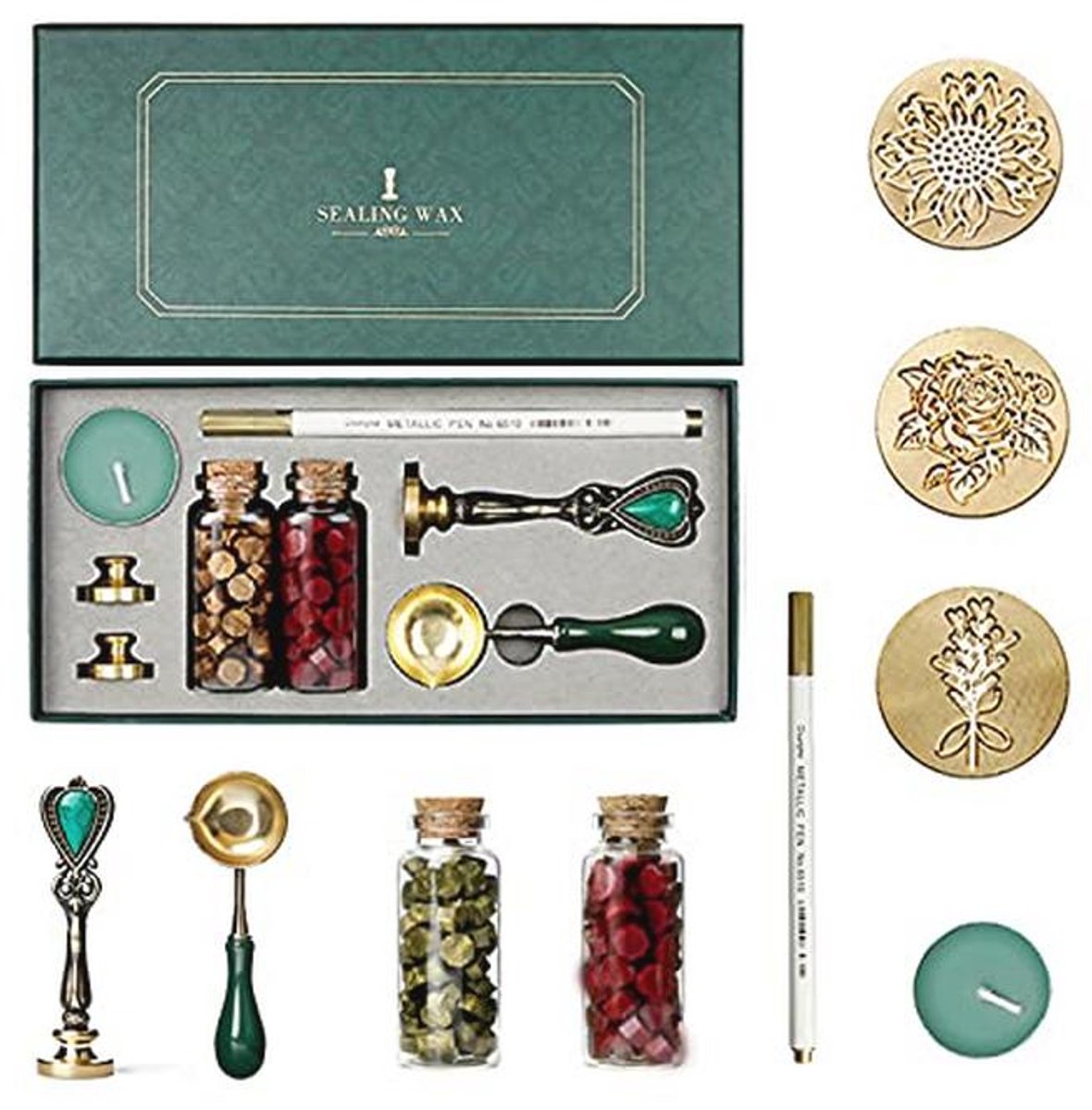 Wax Seal Stempel Set – Compleet met Lepel en Vervangbare Koppen voor Bruiloft Uitnodigingen en Decoratie