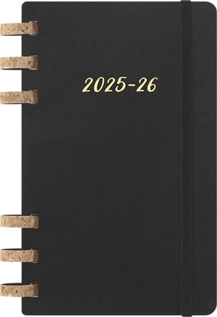 Studieplaner A5, 12 Maanden, Spiralbinding, Zacht Einde, Zwart