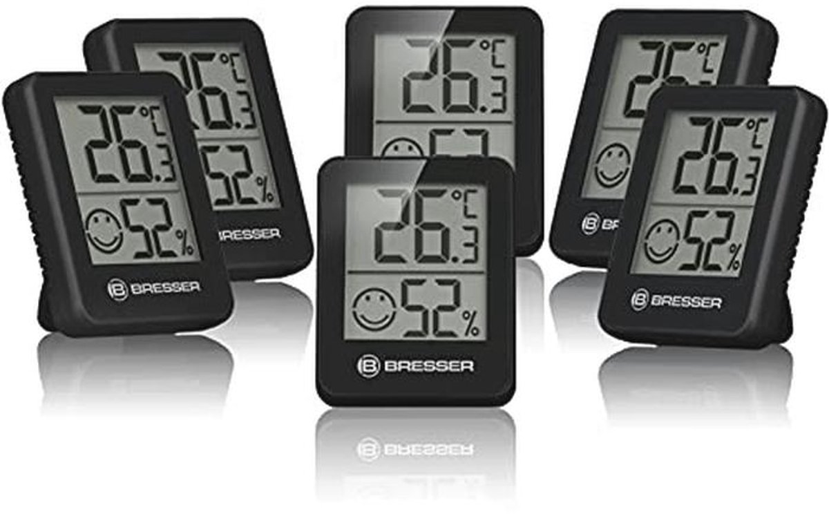 Set van 6 digitale thermo-hygrometers voor binnenklimaatmeting