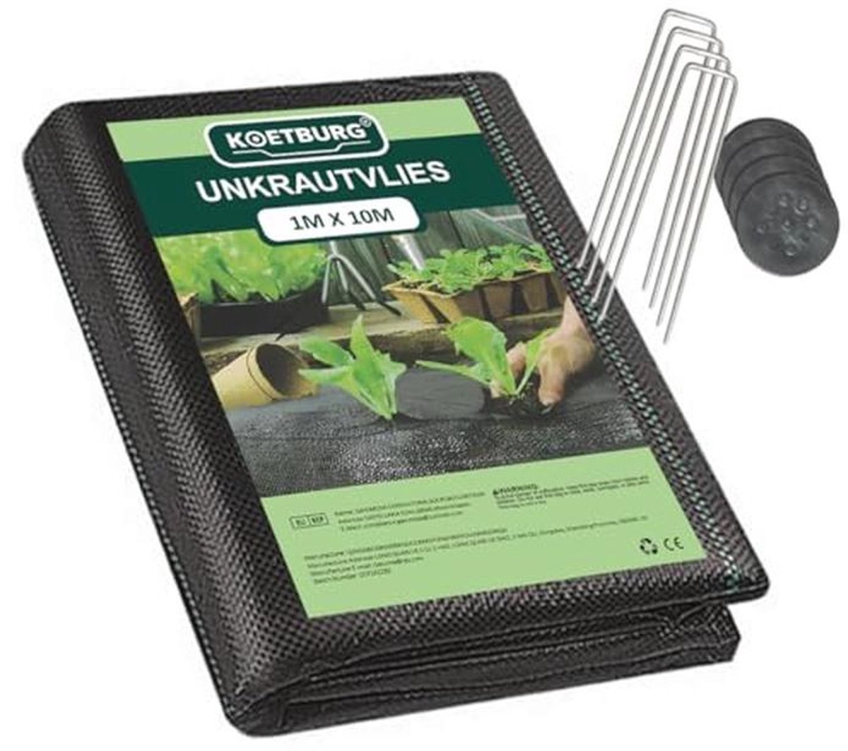 Onkruiddoek Extra Sterk 1M x 10M - 100g/m² met Grondankers - Scheurvast Gronddoek voor Tuin, Zonwering en Vloerbescherming
