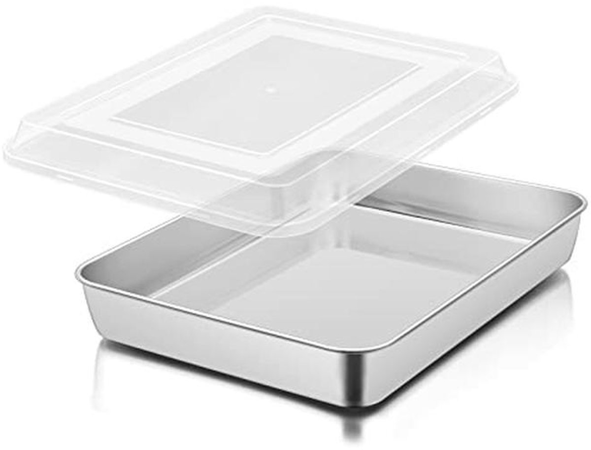 Diepe Bakplaat met Deksel van Roestvrij Staal - 31 x 24 x 5 cm - Ideaal voor Taart, Brownies en Lasagna