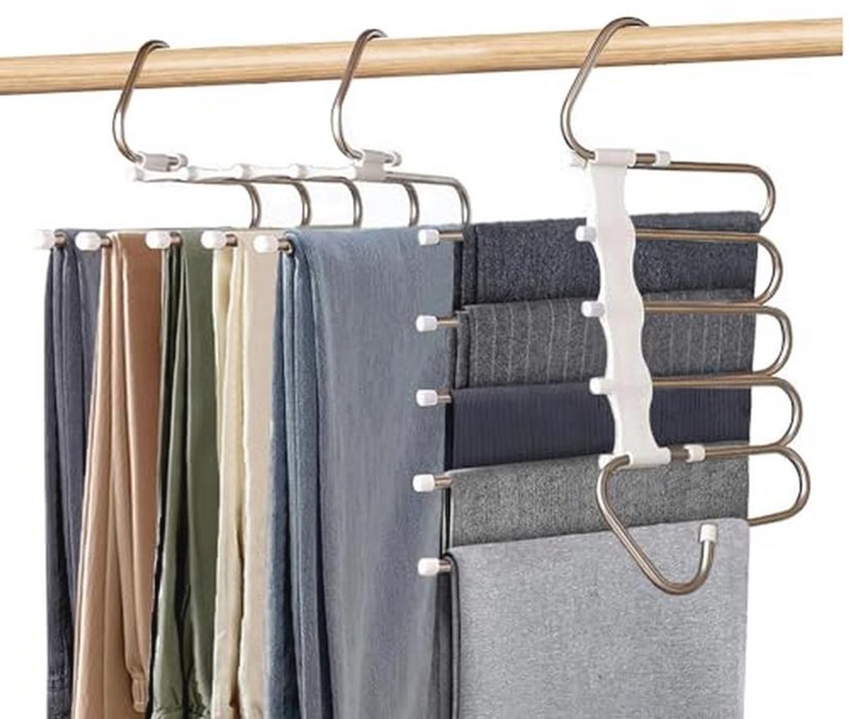 Ruimtebesparende 5-in-1 Kleerhanger voor Broeken en Kleding (2 Stuks)