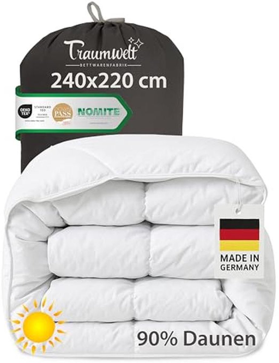 Traumwelt Natur Made in Germany Down Duvet 240 x 220 cm, 90% Down and 10% Feathers, Summer Blanket, Suitable for Allergy Sufferers (Nomite), Oeko-Tex 100 Class 1 Certified, Downpass