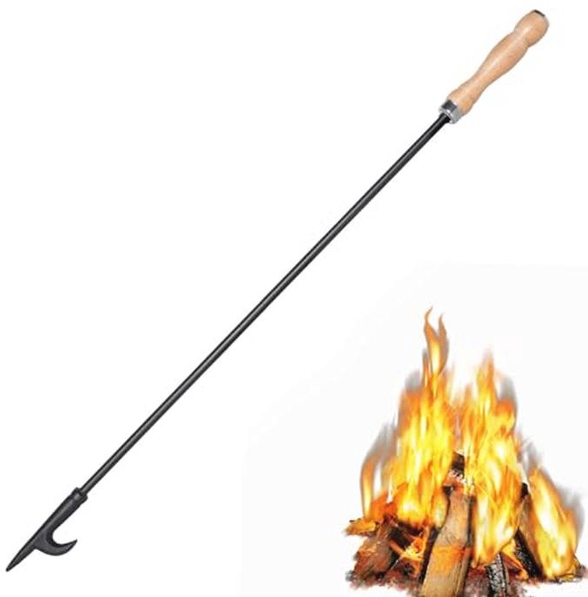 32 Inch Vuurplaats Poker Stick met Houten Handvat voor Kampvuur en Open Haard