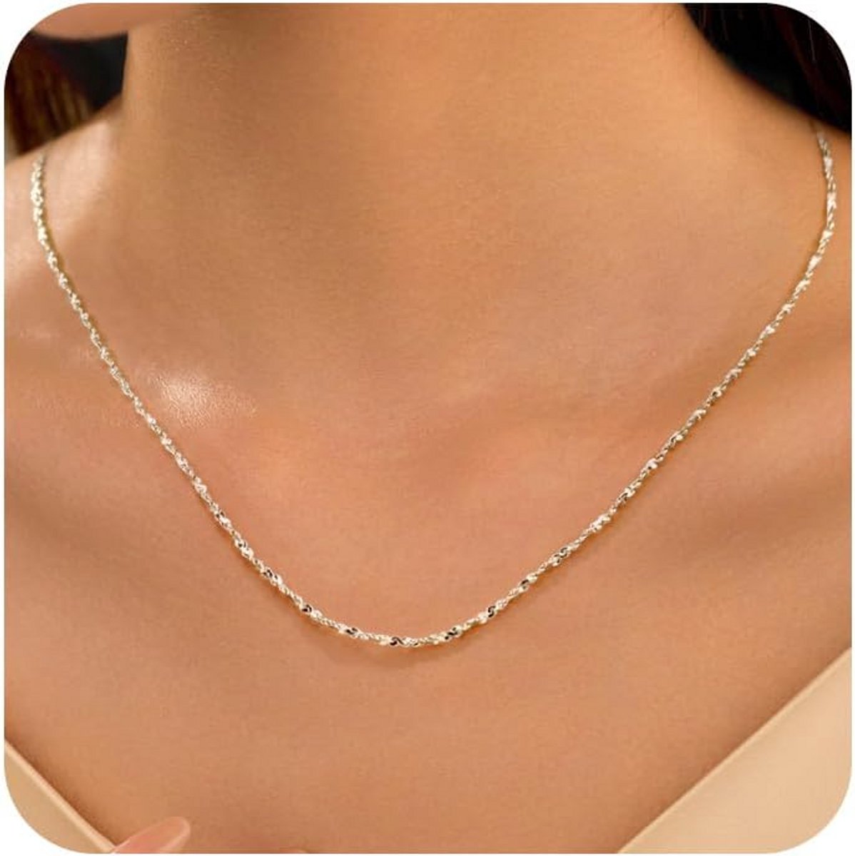 Dames Zilveren Halsketting Dunne Schakelketting 18K Witgoud Look