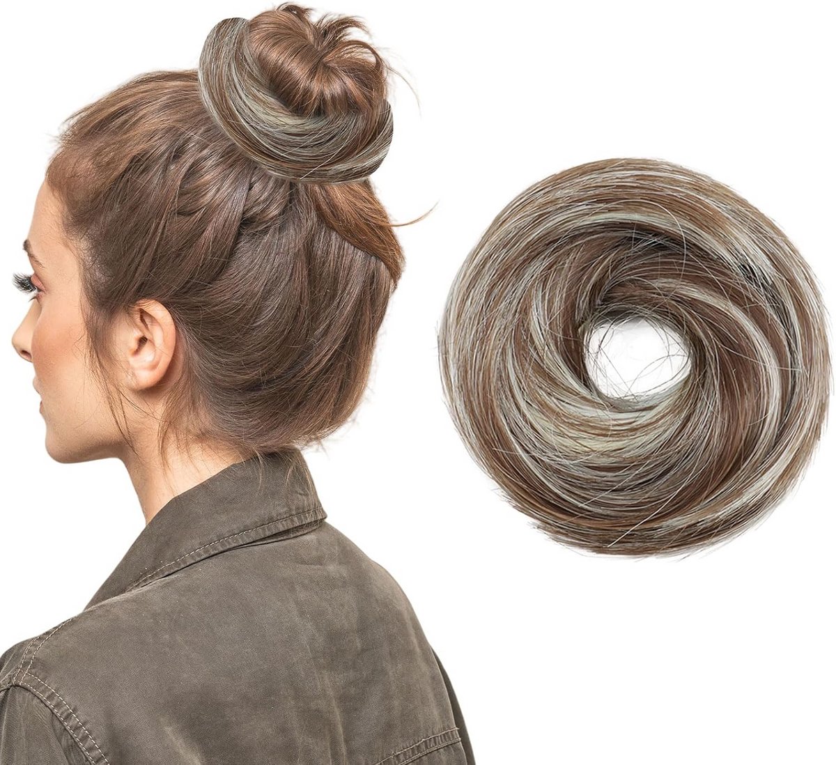Haarstuk Dutt met Elastiek voor Volumineus Haar, Natuurlijke Look in Meerdere Kleuren