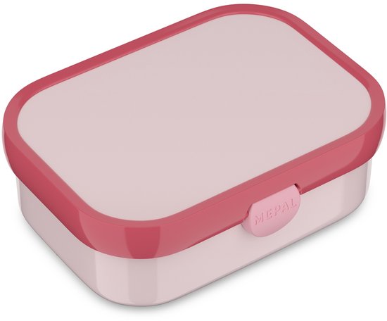 Boîte à pain Mepal rose avec couvercle et fermeture rose foncé.
