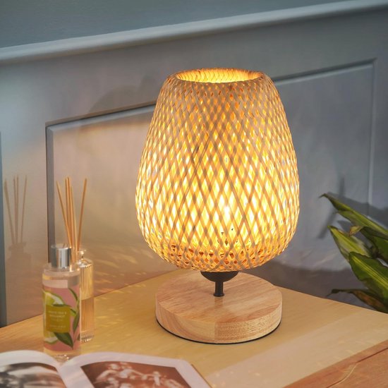 Bamboe Tafellamp - Eenvoudige en Decoratieve Nachtlamp voor Slaapkamer en Woonkamer - E27 LED