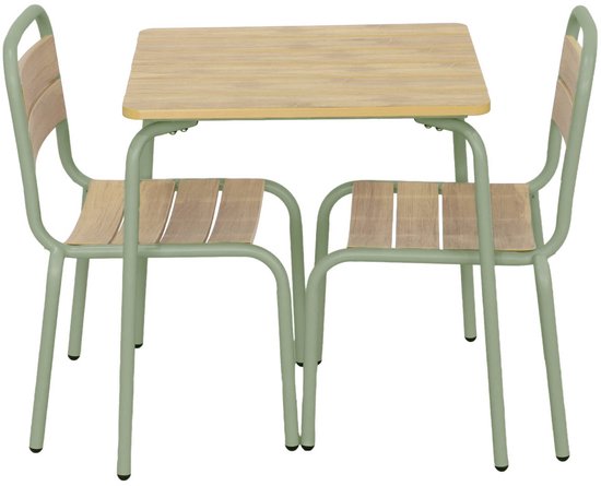 sweeek - Stalen kindertuintafel met houtdecor en 2 stoelen - suzie van Merkloos — afbeelding 2