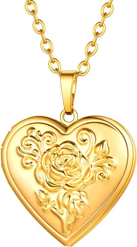 JewelryWe Ketting met hanger, roestvrij staal, fotomedaillon, openklapbaar, amulet, zilver/goud, retro, hart met bloemenpatroon, personaliseerbaar, Geen edelsteen JewelryWe Ketting met hanger, roestvrij staal, fotomedaillon, openklapbaar, amulet, zilver/goud, retro, hart met bloemenpatroon, personaliseerbaar, Geen edelsteen