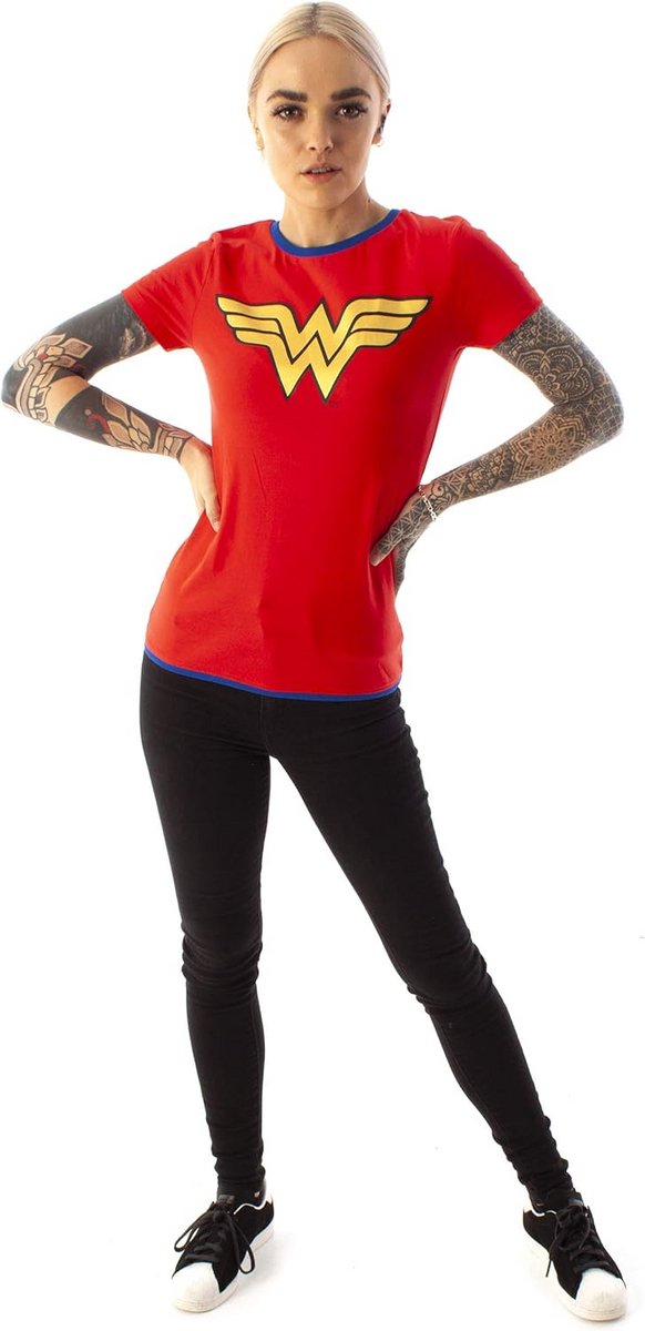 Dames T-Shirt met Glinsterend Superhelden Logo - Rood Blauw Geel