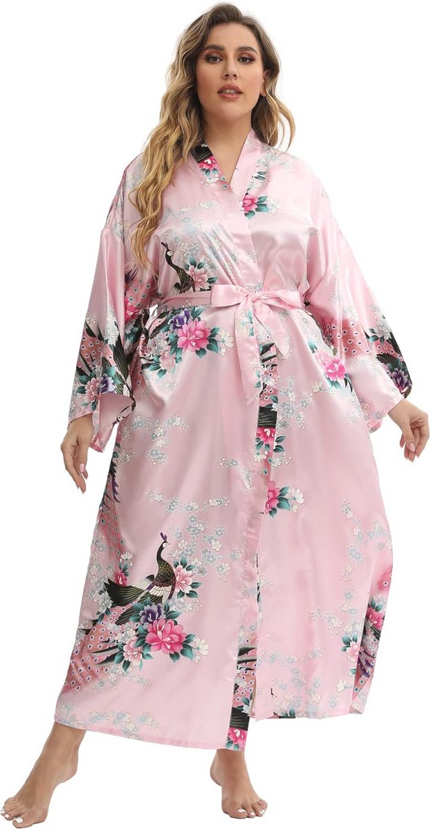Vrouwen Plus Size Lange Satijnen Badjassen en Zijden Gewaden Kimono's Nachtkleding