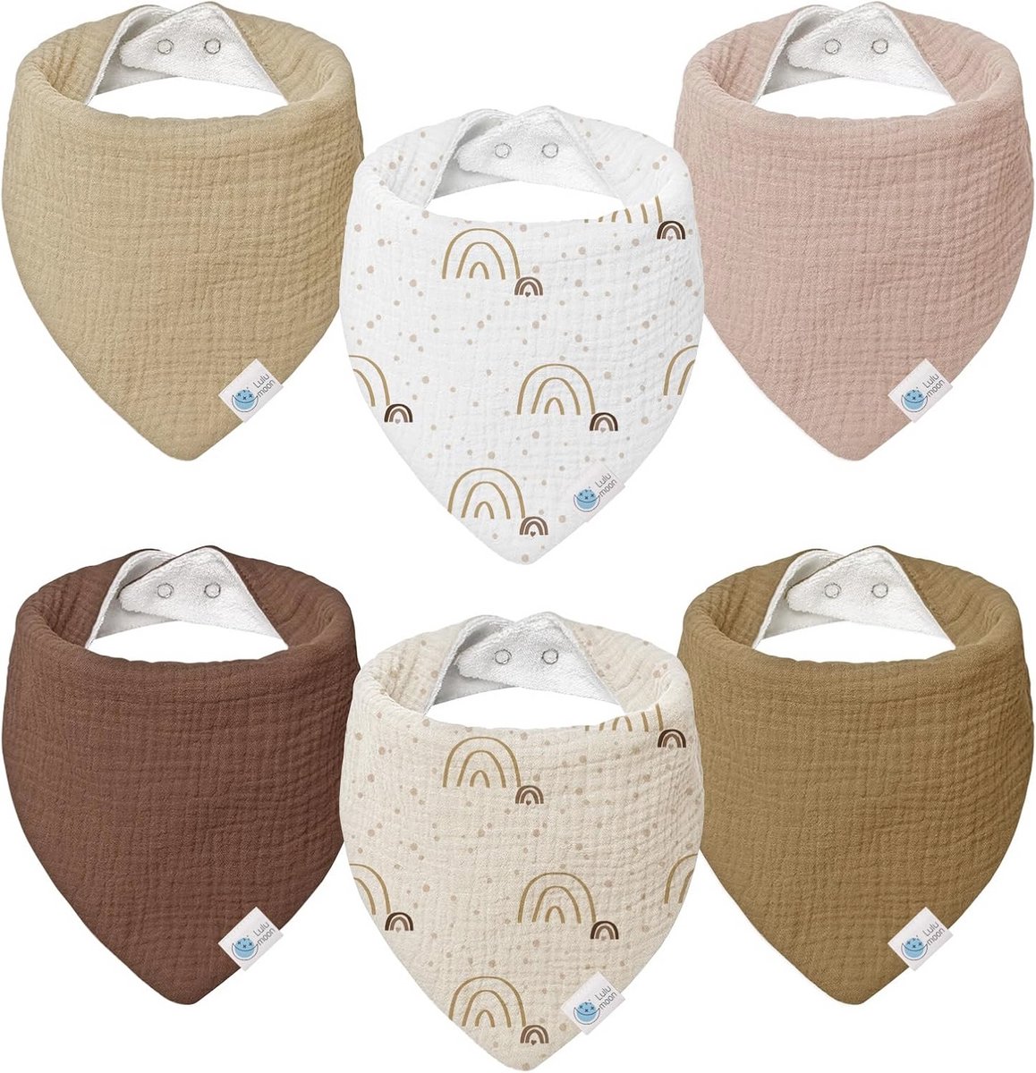 Slabbetjes voor baby's van mousseline katoen – absorberende driehoekige sjaals (6 stuks)