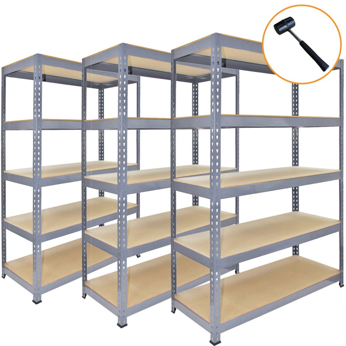 3 x Grijze Heavy Duty 5-Laags Stellingkast 200kg Per Plank
