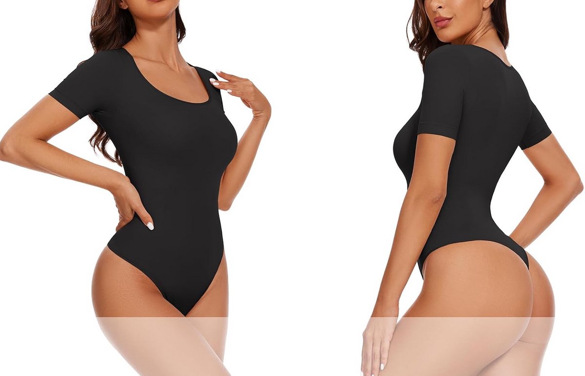 Naadloze Bodysuit met Buikcontrole en Korte Mouwen