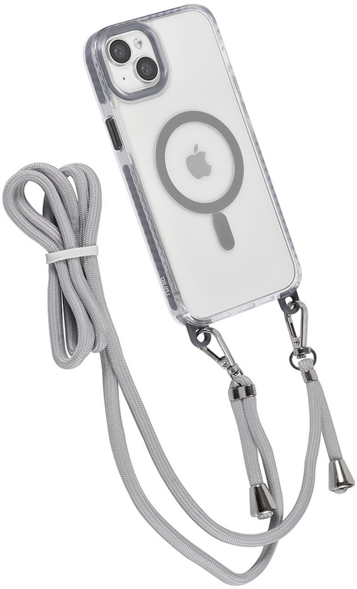 TUNIQ telefoonhoesje voor Apple iPhone 15 Plus - MagSafe backcover met koord - Grijs