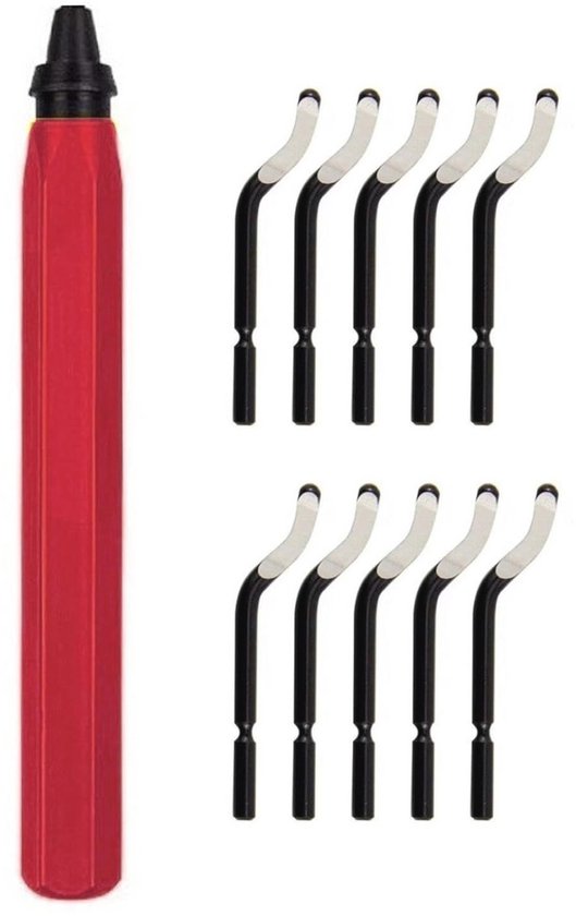 Flintronic Universele Ontbraamtool,Handmatige met Metalen Handvat en 11 Vervangbare Messen,360° Draaibaar Messensnijgereedschap,voor 3D-printers, Kunststof, Aluminium(1 rood Gereedschap 11 Messen