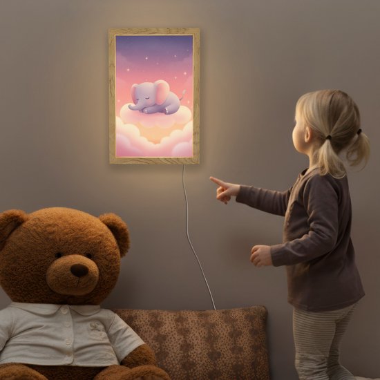 Nachtlampje 20x30 cm - Kinder lampje - Dier - Roze - Wolken - Tafellamp kinderkamer - Slaapkamer lamp - Bedlamp kinderen - Kinderlampje stopcontact - Wandlamp babykamer - Nachtlampjes van Merkloos — afbeelding 5