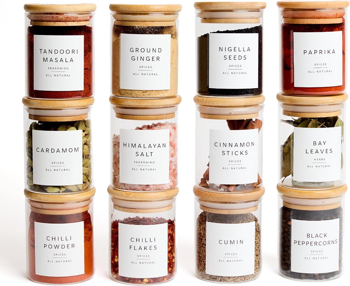 Kruidenpotten met deksels en etiketten - 12-pack 200ml