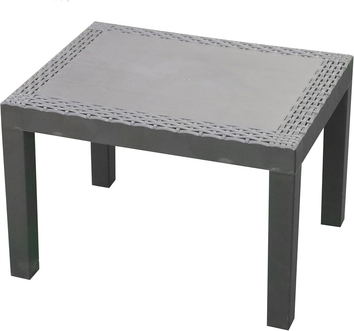 Kleine antraciet tuinbijzettafel met rotanlook - Weerbestendige kunststof balkontafel voor buiten 59 x 46 cm