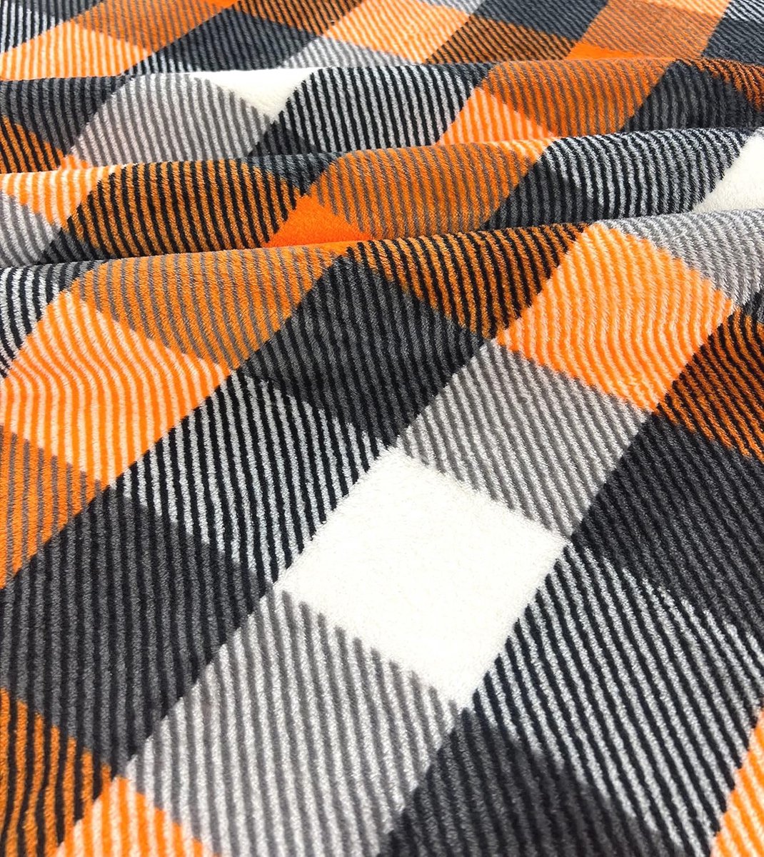 Herfst geruite fleece deken voor sofa en bed - oranje zwart wit tartan