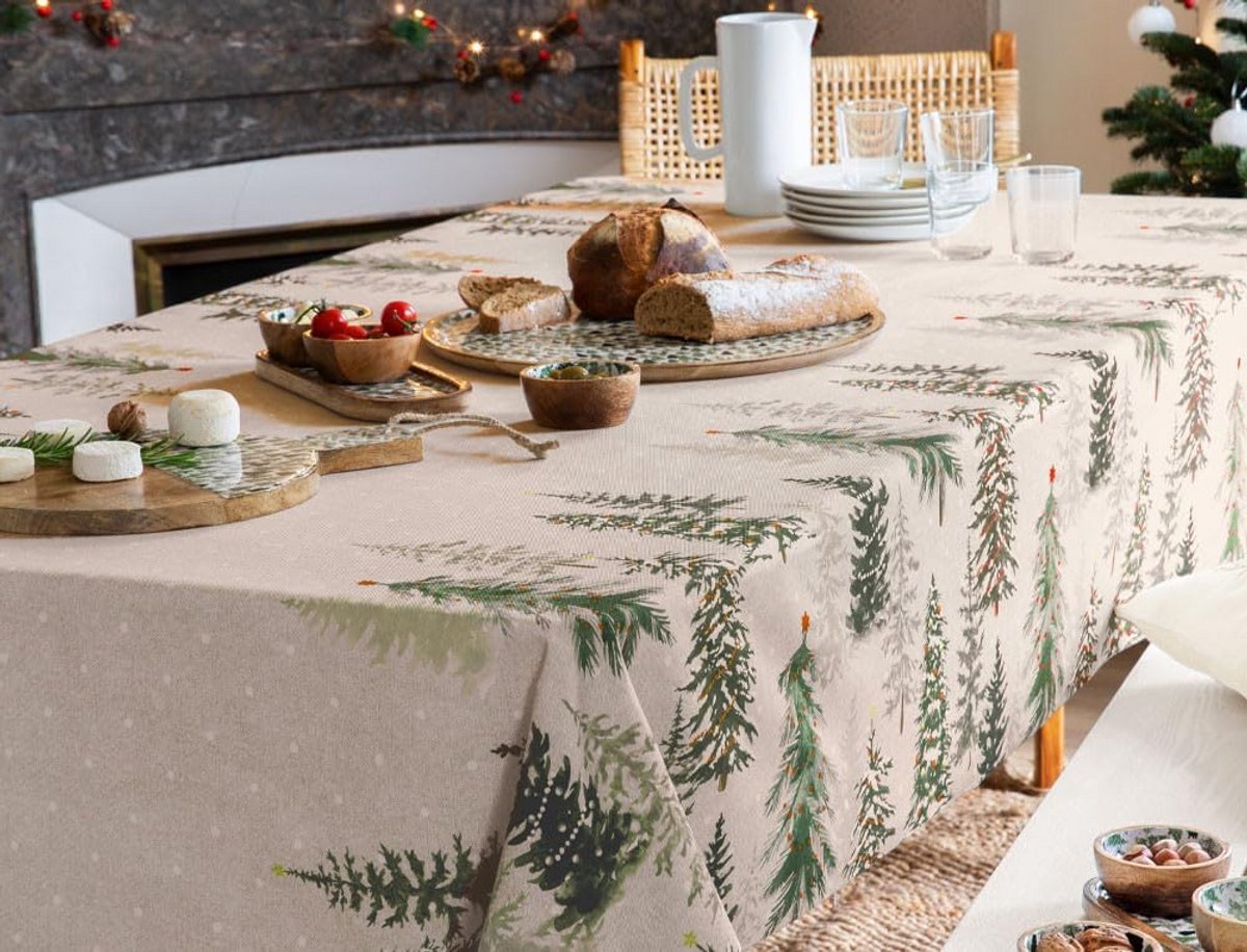 Ronde Tafelkleed met Winterse Dennentakken - Feestelijk Kerstdesign 160 cm