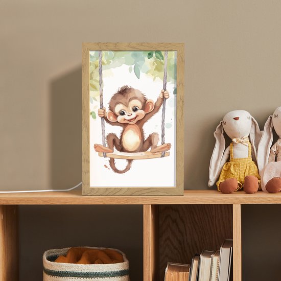 Nachtlampje 20x30 cm - Kinder lampje - Aap - Dier - Kinderen - Jungle - Tafellamp kinderkamer - Slaapkamer lamp - Bedlamp kinderen - Kinderlampje stopcontact - Wandlamp babykamer - Nachtlampjes van OnlyWow — afbeelding 3