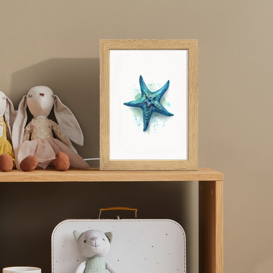 Nachtlampje 15x20 cm - Kinder lampje - Zeester - Blauw - Spetters - Tafellamp kinderkamer - Slaapkamer lamp - Bedlamp kinderen - Kinderlampje stopcontact - Wandlamp babykamer - Nachtlampjes van Merkloos — afbeelding 3