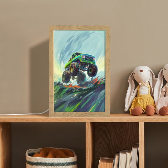 Nachtlampje 20x30 cm - Kinder lampje - Monstertruck - Auto - Jongens - Groen - Tafellamp kinderkamer - Slaapkamer lamp - Bedlamp kinderen - Kinderlampje stopcontact - Wandlamp babykamer - Nachtlampjes van Merkloos — afbeelding 3