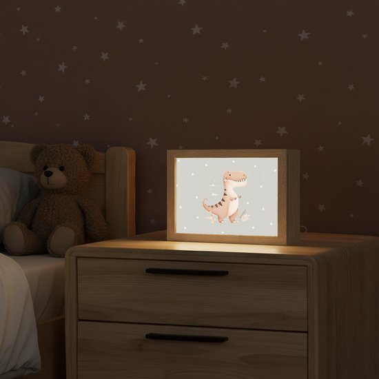 Nachtlampje 20x15 cm - Kinder lampje - Dino - Bloemen - Blauw - Stippen - Tafellamp kinderkamer - Slaapkamer lamp - Bedlamp kinderen - Kinderlampje stopcontact - Wandlamp babykamer - Nachtlampjes van Merkloos — afbeelding 2