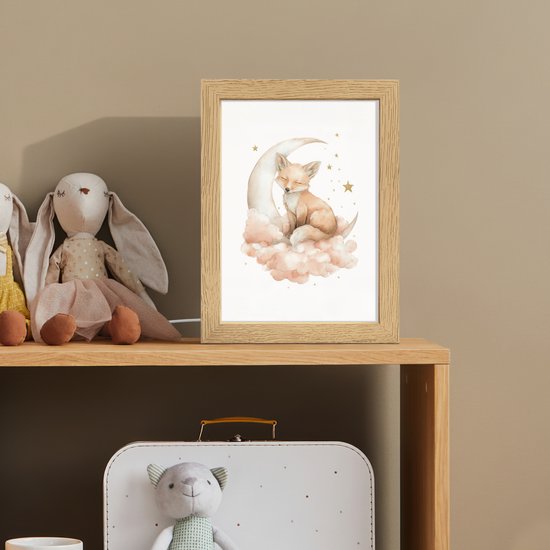 Nachtlampje 15x20 cm - Kinder lampje - Vos - Wolken - Maan - Sterren - Tafellamp kinderkamer - Slaapkamer lamp - Bedlamp kinderen - Kinderlampje stopcontact - Wandlamp babykamer - Nachtlampjes van Ylumen — afbeelding 3