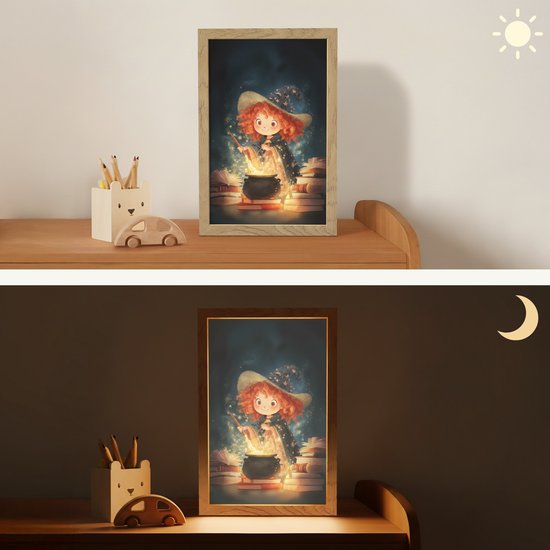 Nachtlampje 20x30 cm - Kinder lampje - Tovenares - Meisje - Boeken - Toveren - Tafellamp kinderkamer - Slaapkamer lamp - Bedlamp kinderen - Kinderlampje stopcontact - Wandlamp babykamer - Nachtlampjes van Merkloos — afbeelding 4