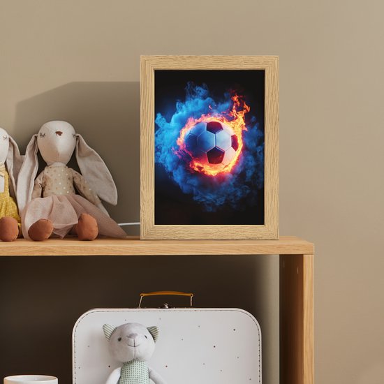 Nachtlampje 15x20 cm - Kinder lampje - Voetbal - Vuur - IJs - Blauw - Tafellamp kinderkamer - Slaapkamer lamp - Bedlamp kinderen - Kinderlampje stopcontact - Wandlamp babykamer - Nachtlampjes van OnlyWow — afbeelding 3
