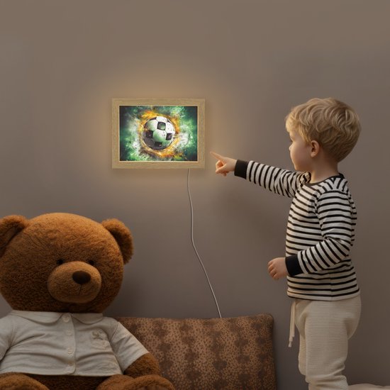 Nachtlampje 20x15 cm - Kinder lampje - Bal - Voetbal - Groen - Oranje - Rook - Tafellamp kinderkamer - Slaapkamer lamp - Bedlamp kinderen - Kinderlampje stopcontact - Wandlamp babykamer - Nachtlampjes van OnlyWow — afbeelding 5