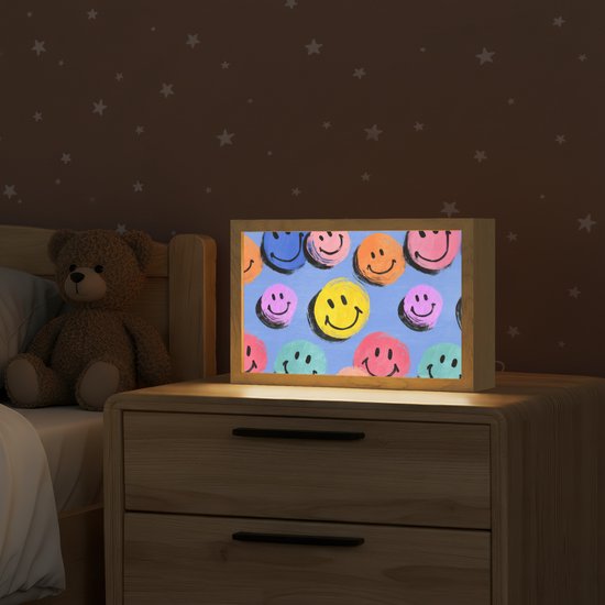 Nachtlampje 30x20 cm - Kinder lampje - Smileys - Kleurrijk - Tafellamp kinderkamer - Slaapkamer lamp - Bedlamp kinderen - Kinderlampje stopcontact - Wandlamp babykamer - Nachtlampjes van Merkloos — afbeelding 2