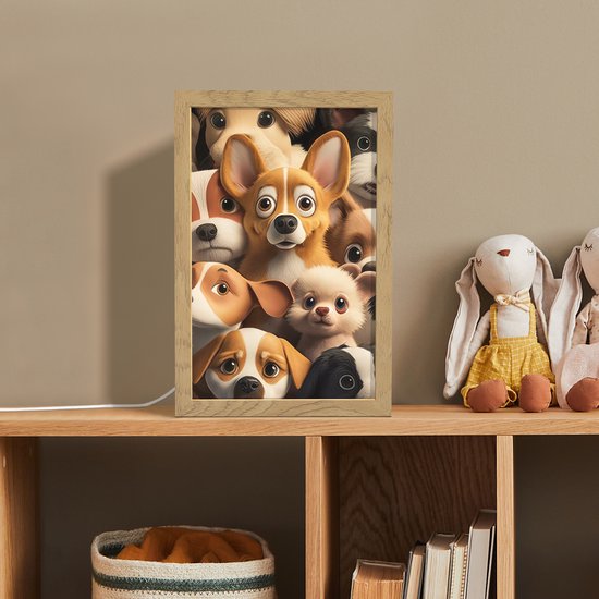 Nachtlampje 20x30 cm - Kinder lamp - Honden - Dieren - Bruin - Zwart - Patronen - Kind - Tafellamp kinderkamer - Slaapkamer lamp - Bedlamp kinderen - Kinderlampje stopcontact - Wandlamp babykamer - Nachtlampjes van Bijouxlampen — afbeelding 3
