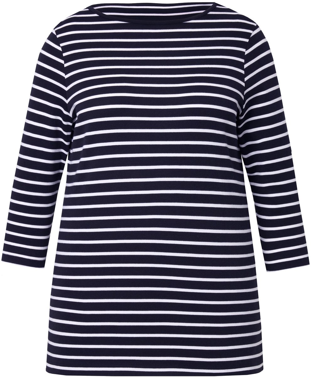Angel of Style - Dames - T-shirt classic fit strepen 3/4-mouwen - Sneeuwwit - Maat 46