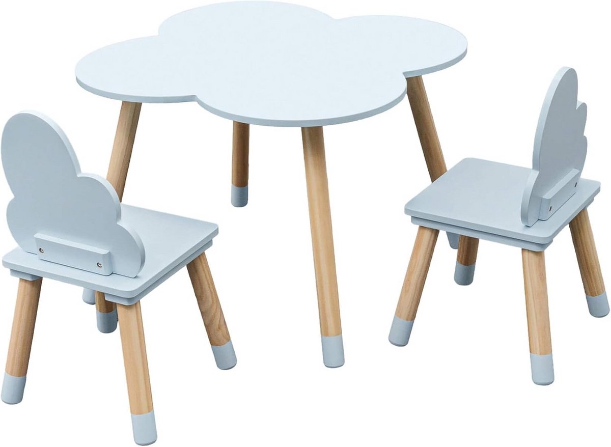 Kindermeubelset Tafel en Stoelen – Speelkamer Set – MDF – Pinnenhout – Lichte Kleuren – 44 x 60 x 60 cm – 50 x 25 x 25 cm
